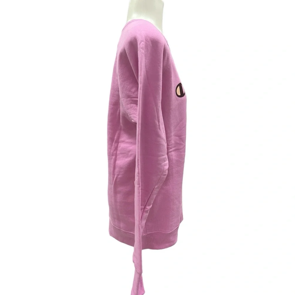 Champion Powerblend Fleece Sweater Relaxed Crew Screen Print Paper Orchid Size M